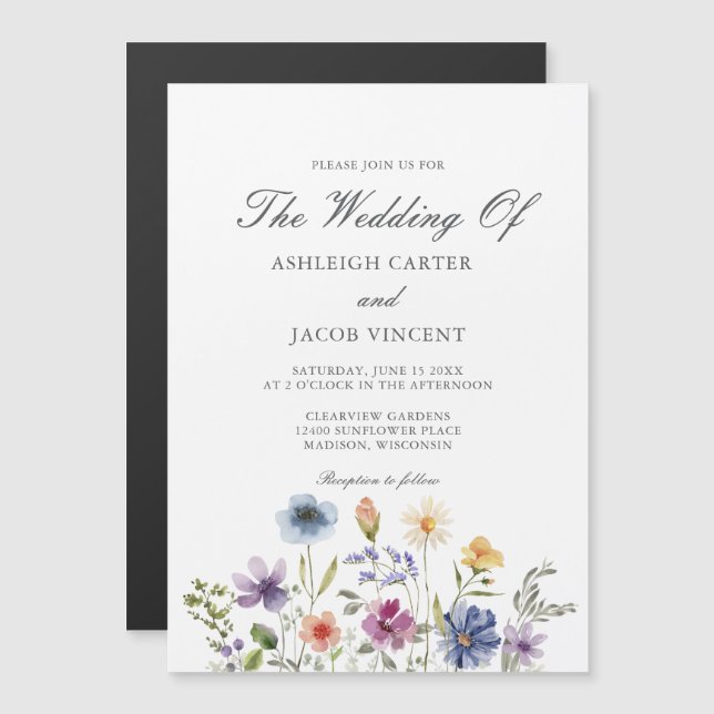 Convite Casamento Elegante de Primavera com Flores Silvest (Frente/Verso)