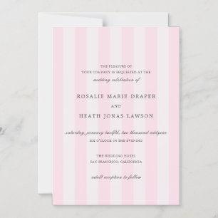 Convite Casamento Elegante Listras Rosa Moderno