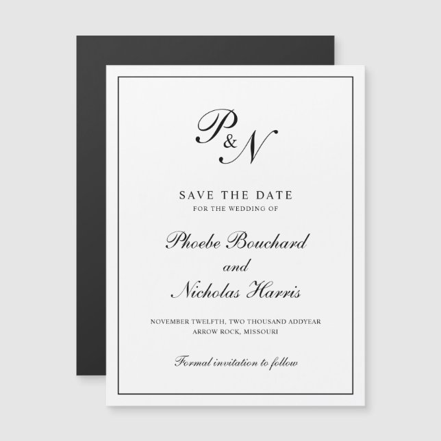 Convite Casamento Elegante Preto e Branco Salve a Data (Frente/Verso)