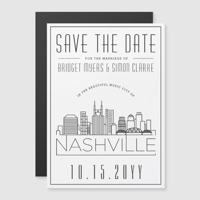 Convite Casamento em Nashville | Silhueta Estilizada da Ci (Frente/Verso)