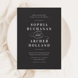 Convite Casamento em Preto e Branco com Caligrafia Elegant
