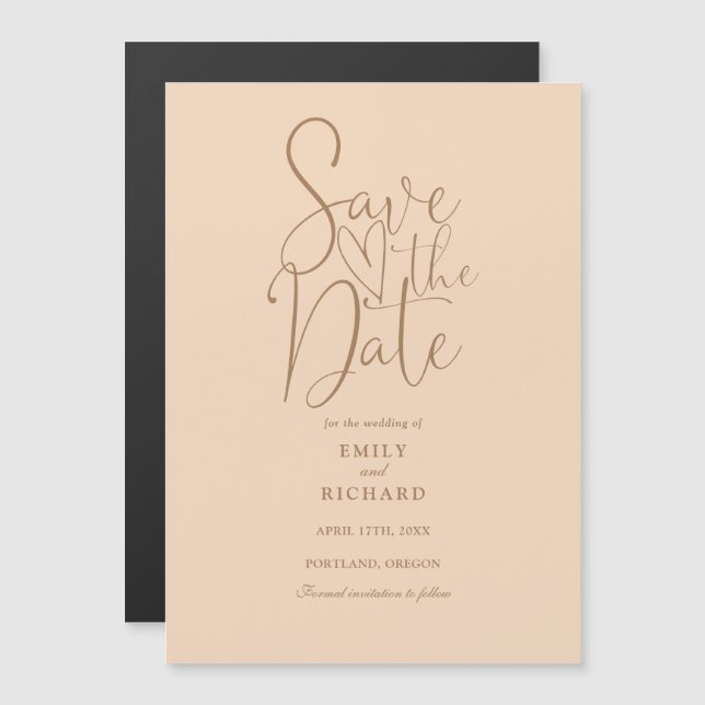 Convite Casamento em tom de pêssego suave com fonte modern (Frente/Verso)
