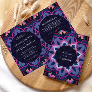 Convite Casamento Étnico Mandala Índio Rosa Azul Roxo