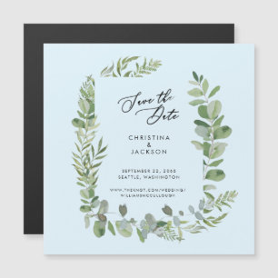 Convite Casamento Eucalipto Save the Date Azul Gelo