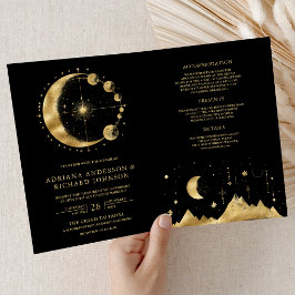 Convite Casamento Fases da Lua Crescente Preto Celestial D