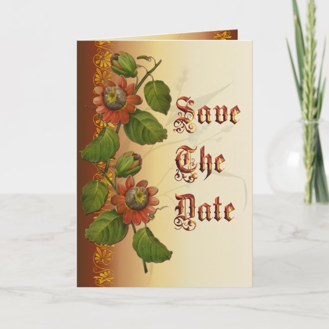 Convite Casamento Flor da Paixão Rust Salve a Data (Frente)