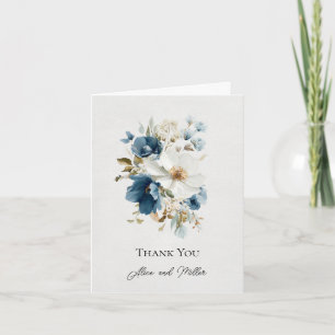 Convite Casamento Floral Azul e Branco Obrigado