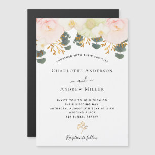 Convite Casamento floral branco rosa dourado verde