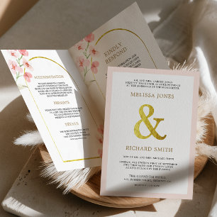 Convite Casamento Floral Código QR Flor de Cerejeira Rosa