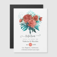 Casamento Floral de Coral e Teal Espanhol Salvar a