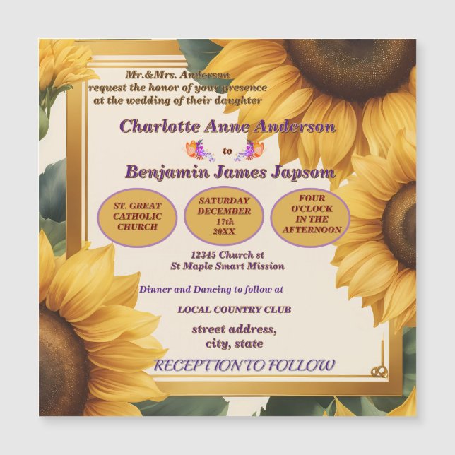 Convite Casamento floral de flores solares (Frente)