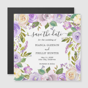 Convite Casamento Floral de Lilac Watercolor Salvar a Data
