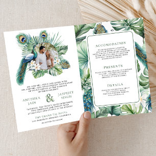 Convite Casamento Floral de Pavão Indiano Tropical Tudo em