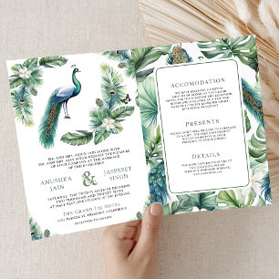 Convite Casamento Floral de Pavão Indiano Tropical Tudo em