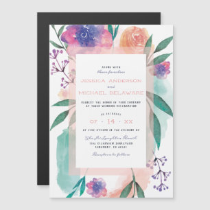 Convite Casamento Floral de Peach & Purple Watercolor Bloo