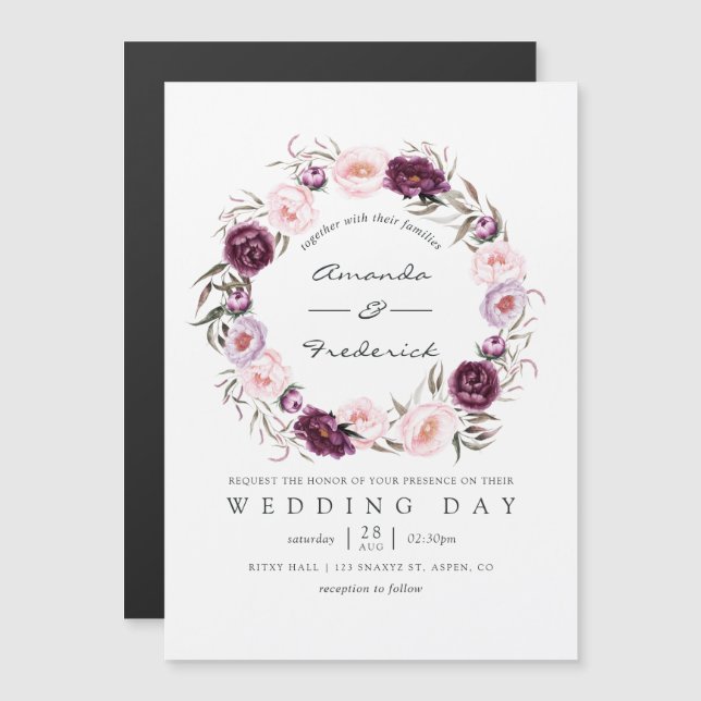 Convite Casamento Floral de Veludo Profundo (Frente/Verso)