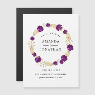 Convite Casamento Floral de Vintage Roxo e Dourado Salvar