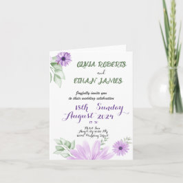 Convite Casamento floral de violeta de aquarela