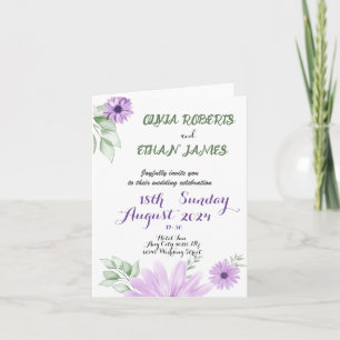 Convite Casamento floral de violeta de aquarela
