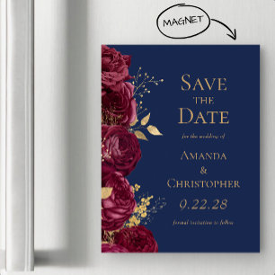 Convite Casamento Floral Dourado Burgundy Salve a Data
