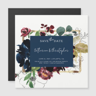 Convite Casamento Floral Elegante Burgundy Azul Marinho S