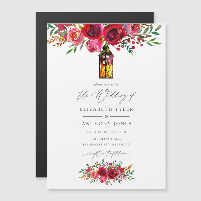 Convite Casamento Floral em Aquarela Burgundy Rústico (Frente/Verso)