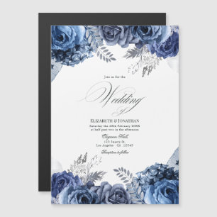 Convite Casamento Floral em Azul Marinho e Branco com Folh