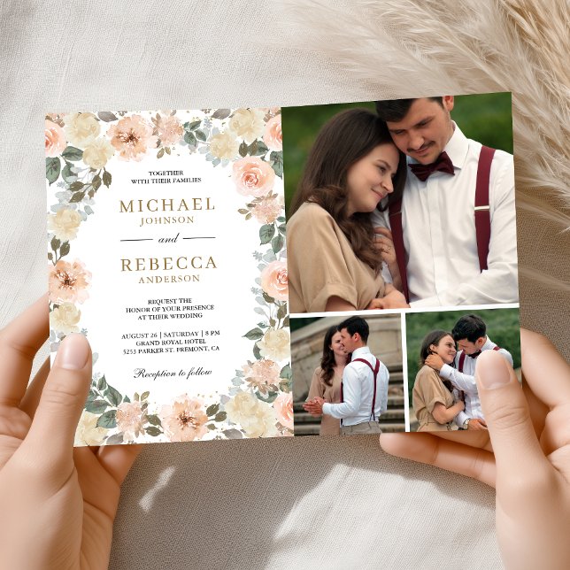 Convite Casamento Floral em Tons Rústicos de Pêssego Empoe (Criador carregado)