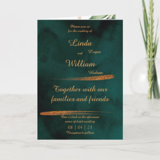 Convite Casamento Floral Escuro Verde e Dourado