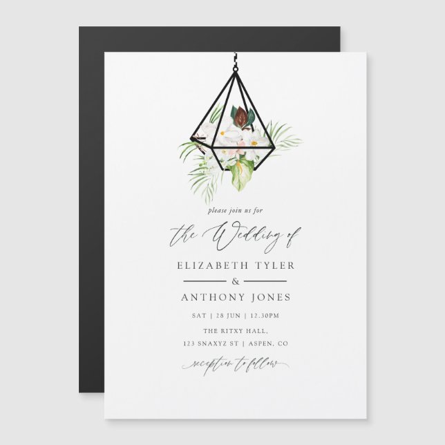 Convite Casamento Floral Geométrico Boho Terrário (Frente/Verso)