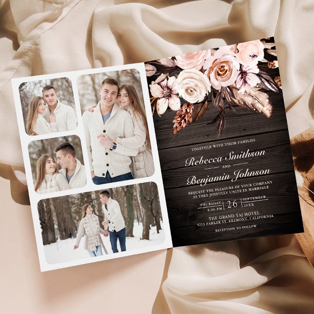 Convite Casamento Floral Marfim Rústico em Madeira Código  (Criador carregado)