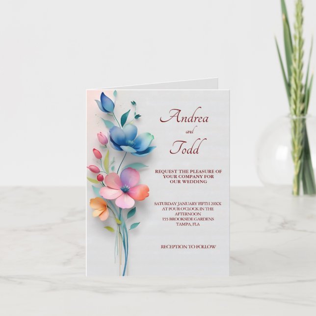 Convite Casamento floral minimalista dobrado (Frente)