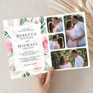Convite Casamento Floral Rosa Bege Marfim Rústico Código Q