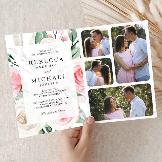 Convite Casamento Floral Rosa Bege Marfim Rústico Código Q (Criador carregado)