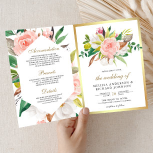 Convite Casamento Floral Rosa Bege Rústico Código QR Doura