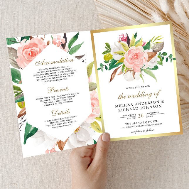 Convite Casamento Floral Rosa Bege Rústico Código QR Doura (Criador carregado)