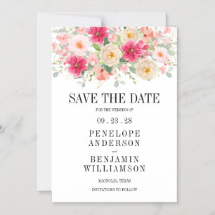 Convite Casamento Floral Rosa Brilhante com Aquarela Moder