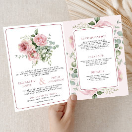 Convite Casamento Floral Rosa Cor-de-Rosa Eucalipto Tudo e