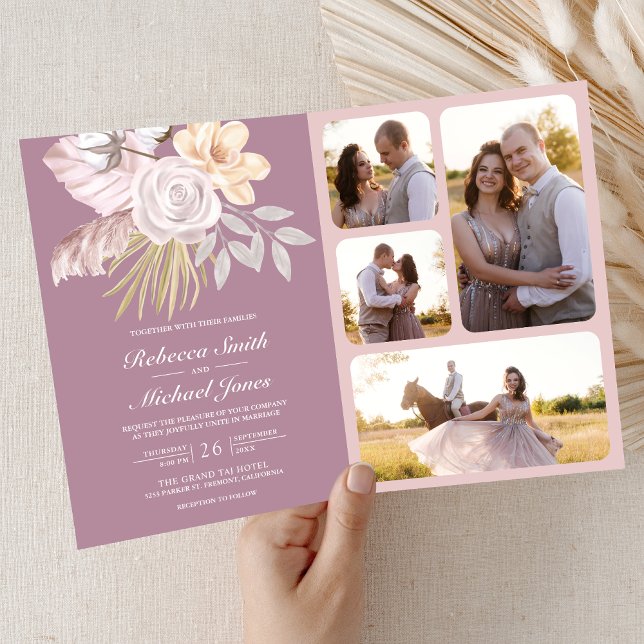 Convite Casamento Floral Rosa Mauve empoeirado Rústico Cód (Criador carregado)