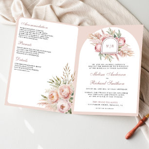 Convite Casamento Floral Rosa Pampas em Pó QR Code