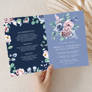 Convite Casamento Floral Rosa Periwinkle Empoeirado Código