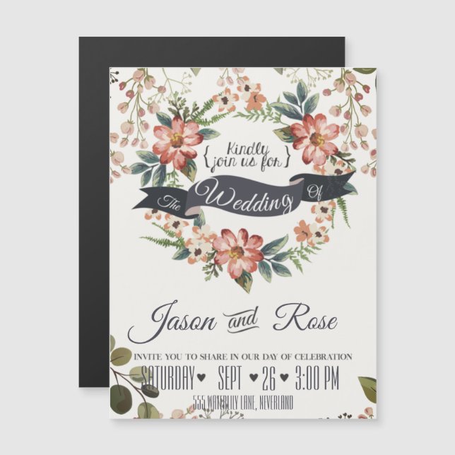 Convite Casamento Floral Simples (Frente/Verso)