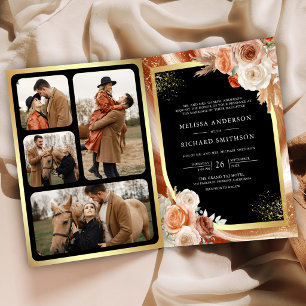 Convite Casamento Floral Terracota Pampas Dourado Preto