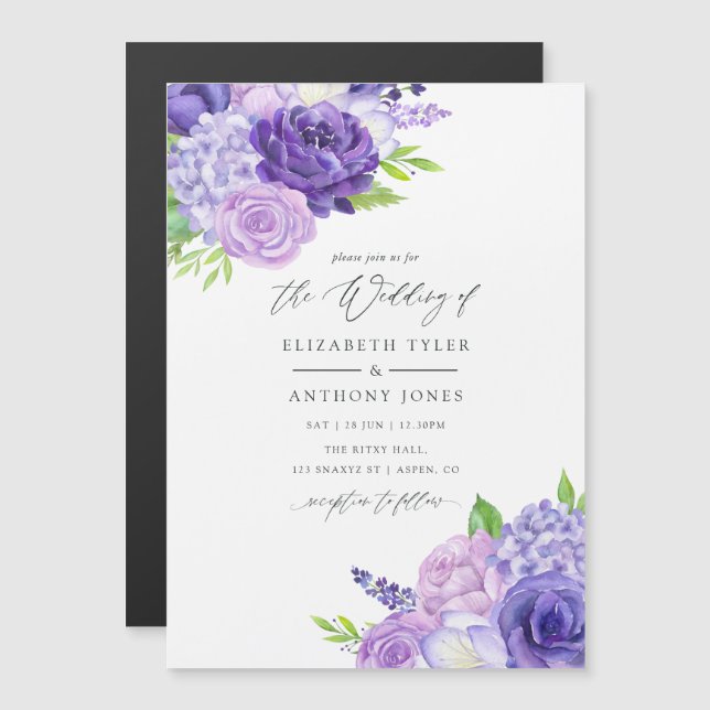 Convite Casamento Floral Ultra Violet Watercolor (Frente/Verso)