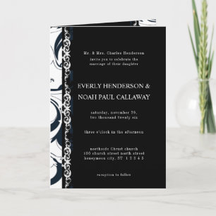 Convite Casamento Floral Vintage Preto e Branco Dúplex
