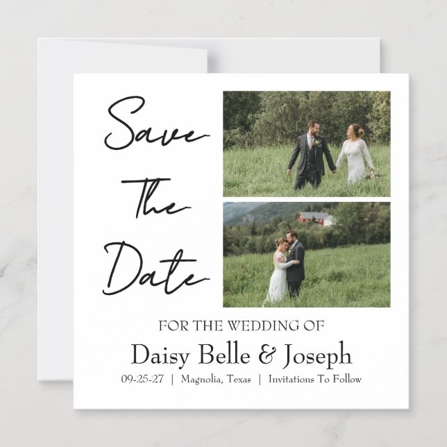 Convite Casamento Foto Moderno Save The Date Script (Frente)