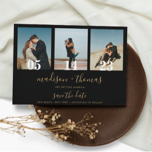 Convite Casamento Fotográfico do Script Dourado Preto 3 Sa