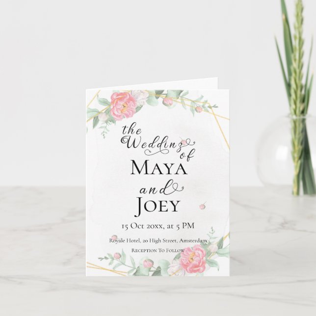 Convite Casamento Geométrico da Rosa Romântica (Frente)