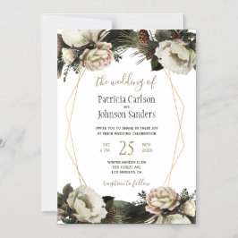 Convite Casamento geométrico dos peões de inverno branco