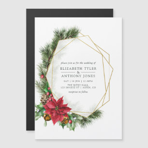 Convite Casamento Geométrico Floral de Natal em Aquarela